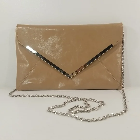 INC Lilly Beige Faux Leather Gold Chain Clutch Shoulder Bag - Picture 1 of 13